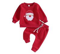 Caziffer 2 Pezzi Completi Natale Neonati Unisex Felpa a Maniche Lunghe Collo Tondo Stampa Lettere + Pantaloni Carino Vestiti di Natale Bambini (Babbo Rosso, 2-3 anni)