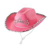 Caziffer Cappello da Cowgirl per Adulti Cowboy Rosa Costume da Principessa Cappelli Piuma Lampeggiante Corona di Strass Cappello da festa in Costume Helloween Natale (A, Taglia unica)