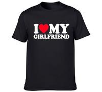 Caziffer Coppia Maglietta a Maniche Corte Primavera Estate Donne Mini Crop Tops O Neck Lettera Cuore Stampa I Love My Grilfriend Boyfriend Uomini T-Shirt (Uomo Nero, XXL)