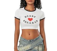 Caziffer Coppia Maglietta a Maniche Corte Primavera Estate Donne Mini Crop Tops O Neck Lettera Cuore Stampa I Love My Grilfriend Boyfriend Uomini T-Shirt (A Bianco Nero, S)