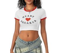 Caziffer Coppia Maglietta a Maniche Corte Primavera Estate Donne Mini Crop Tops O Neck Lettera Cuore Stampa I Love My Grilfriend Boyfriend Uomini T-Shirt (A Bianco Rosso, M)