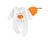 Caziffer Costume da bambino da bambina, travestimento di Halloween, 2 pezzi, tuta + cappello set My First Halloween per bambini 0-18 mesi (bianco, 3-6 mesi)