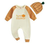Caziffer Costume da bambino da bambina, travestimento di Halloween, 2 pezzi, tuta + cappello set My First Halloween per bambini 0-18 mesi (Kaki, 3-6 mesi)