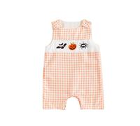 Caziffer Costume Halloween Bambino Bambino Tuta Bambino Senza Maniche Girocollo Costume Halloween Zucca Ricamato per Ragazzi 0-24 Mesi, Arancione B, 0-3 Mesi
