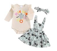 Caziffer Costume per Halloween da bambina, set da 3 pezzi, costume da pagliaccetto + gonna + fascia per bambino 0-24 mesi (albicocca nera, 12-18 mesi)