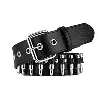 Caziffer Donne Uomini Cinture con Rivetti Punk Rock Proiettili Rivetto Studded PU Pelle Cintura Doppio Foro Hip Hop Western Gotici Cintura per Jeans (A Nero, One size)