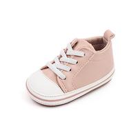Caziffer Scarpine Primi Passi Bimbo Mocassini Sneakers Colore Solido/Contrasto Colore PU Pelle Suola Antiscivolo Prewalker Primo Cammino Scarpe (Cravatta Rosa, 12-18 Months)