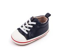 Caziffer Scarpine Primi Passi Bimbo Mocassini Sneakers Colore Solido/Contrasto Colore PU Pelle Suola Antiscivolo Prewalker Primo Cammino Scarpe (Cravatta Blu, 0-6 Months)