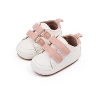 Caziffer Scarpine Primi Passi Bimbo Mocassini Sneakers Colore Solido/Contrasto Colore PU Pelle Suola Antiscivolo Prewalker Primo Cammino Scarpe (Rosa Bianco, 6-12 Months)