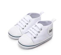 Caziffer Scarpine Primi Passi Scarpe in Tela per Neonati Suola Morbida Scarpa da Ginnastica per Camminatori Scarpette Piatte Antiscivolo Allacciata per Bimbi (Bianco, 0_Months)