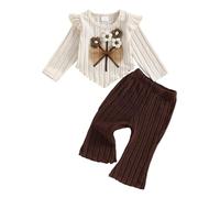 Caziffer Set da bambina con 2 pezzi, vestito da bambina elegante a maniche lunghe + pantaloni svasati per bambini e bambine 6 mesi - 3 anni autunno inverno, cachi., 6-9 Mesi