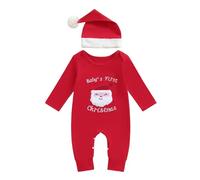 Caziffer Set di Natale per neonato, per bambini, 2 pezzi, tuta + cappello per travestimento di Natale, unisex, 0-18 mesi (rosso B, 12-18 mesi)