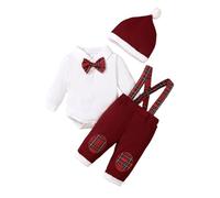 Caziffer Set di Natale per neonato, vestito per Natale, per ragazzi, 3 pezzi, pagliaccetto + tuta + cappello per travestimento di Natale per bambini 0-18 mesi, rosso, 3-6 Mesi