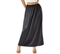 Caziffer Sottogonna Lunga in Pizzo Mezzo Sottoveste da Donna in Raso Elastico in Vita da Donna Estensori per Gonna Longuette Taglie Forti (Nero, L)