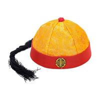 Cazqgoy Cappellino cinese imperiale, cinese antico principe, cappello con mandarino, cappello orientale cinese, cappello cinese (rosso e giallo)
