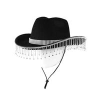 Cazqgoy Cappello da cowboy con strass, frangia e strass, cappello da cowboy glitterato (nero)