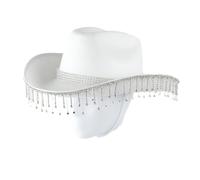 Cazqgoy Cappello da cowboy con strass, frangia e strass, per sposa, cowgirl, cappello da cowboy glitterato (bianco)