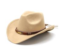 Cazqgoy Cappello da Cowboy per Uomo e Donna Cappello Western Cappello da Cowgirl Cappello in Feltro con Visiera Larga con Fascia in Pelle Cappello Jazz, cammello, L