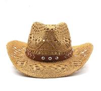 Cazqgoy Cappello da cowboy, unisex, Hollow Out Out Cowboy Sun Hat, Wide Brim, Straw Cowboy Hat Vintage Western Straw Cowgirl Hat Cowboy, cachi, L