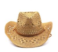 Cazqgoy Cappello da cowboy vintage da cowgirl Western Straw Cappello da cowboy da donna con cinturino traspirante e protezione solare, Khak, L