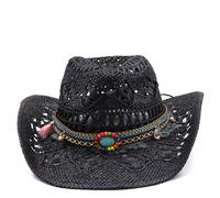 Cazqgoy Cappello da cowboy Western Cowgirl Hats for Women Men Straw Hat Western Hat Brazilian Bohemian Panama Hats Summer Hat Sun Hat Beach Hat, Nero , L