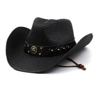 Cazqgoy Cowboy, cappello da donna da uomo, con cinghia, cappello da cowgirl, Nero , L