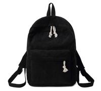 Cazqgoy Zaino Vintage in Velluto a Coste, Borsa per la Scuola, Zaino in Velluto a Coste, Mini Zaino, Borsa Leggera per Tutti i Giorni, Nero, 28*12*40cm