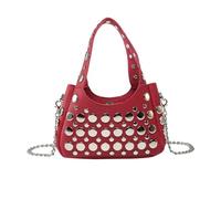 CAZSTYK Borsa a tracolla alla moda con borchie, da donna, elegante, con tracolla a catena rimovibile, borsa per pendolari per lavoro e viaggi, Rosso