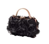 CAZSTYK Borsa da sera con fiori di rosa con strass maniglia superiore per ballo e matrimonio elegante pochette floreale con catena elegante borsa da sera fiore, Nero , One Size