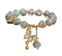 CAZSTYK Bracciale con Perline Vetro Naturale Ornato con Pendente a Farfalla e Ciondolo a Forma roseto per Un Comfort Tutto Giorno e Un Braccialetto con ciondoli con Perline dallo Stile Elegante
