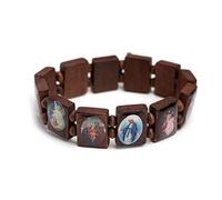CAZSTYK Bracciale rosario in legno elastico con perline colorate cattoliche, braccialetto religioso sacra devozione