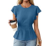 CAZSTYK Camicie eleganti da donna Stampa Floreale Primavera Manica Corta Collo Donne Top Business Manica Lunga Autunno Camicette Scollo a V Punto Smock, Blu pavone, L