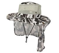 CAZSTYK Cappello da sole mimetico in rete per varie età, traspirante, con patta per il collo, assorbe il sudore, per attività all'aperto, pesca traspirante, Bianco e grigio., Taglia unica