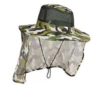 CAZSTYK Cappello da sole mimetico in rete per varie età, traspirante, con patta per il collo, assorbe il sudore, per attività all'aperto, pesca traspirante, Bianco più verde, Taglia unica