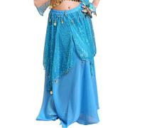 CAZSTYK Costume da danza del ventre, gonna lunga da donna con oro, per Halloween e ventre con moneta, Blu lago, Taglia unica