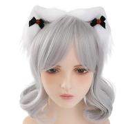 CAZSTYK Fasce per capelli con orecchie in peluche con fiocco occhio del diavolo, per incontri a tema anime, per ragazze