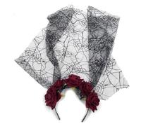 CAZSTYK Fascia lunga per capelli con velo per Halloween, giorno dei morti, velo in pizzo con fiore, fascia per capelli, per cosplay, accessorio per capelli da donna