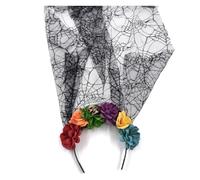 CAZSTYK Fascia lunga per capelli con velo per Halloween, giorno dei morti, velo in pizzo con fiore, fascia per capelli, per cosplay, accessorio per capelli da donna
