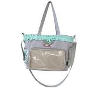 CAZSTYK Itabag - Borsa a tracolla da donna, di grande capacità, per studenti e scuola, con fiocchi in pizzo increspato, grigio
