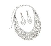 CAZSTYK Orecchini a cerchio traforati placcati in argento alla e collana a catena a strati con cristalli scintillanti Gioielli per orecchio e collo Orecchini a cerchio traforati placcati in argento e