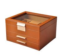 CAZSTYK Organizer per gioielli a tre strati con finestra superiore trasparente in pelle PU esterno accenti dorati fodera in flanella per collana finestra portagioie