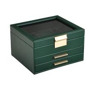 CAZSTYK Organizer per gioielli a tre strati con finestra superiore trasparente in pelle PU esterno accenti dorati fodera in flanella per collana finestra portagioie