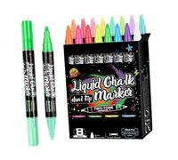 CAZSTYK Pennarello per lavagna con punta a base, 8 pieces of 16 class | Reversibile da 6 mm con scrittura a colori vivaci per lavagne e insegne per progetti creativi scolastici