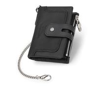 CAZSTYK Portafoglio da uomo a tre ante sicuro per tutti i giorni con doppia tasca portamonete con cerniera catena antifurto in pelle PU sacchetti per viaggio portafoglio a tre ante, Nero , Bellezza di