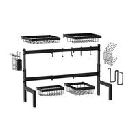 CAZSTYK Scolapiatti in ferro nero multifunzione per utensili da cucina, organizer da banco con rastrelliera espandibile sopra il lavello della cucina