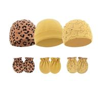 CAZSTYK Set di 3 guanti per neonati con cappello e guanti antigraffio in cotone morbido e traspirante, per ragazzi e ragazze, età 0-6 mesi, Set da 4., Taglia unica