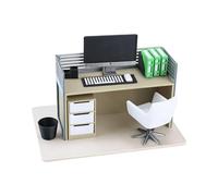 CAZSTYK Tavolo da lavoro moderno su piccola scala dettagliato con sedia e accessori postazione di lavoro in miniatura per gli appassionati di case delle bambole Accessori per la casa modello