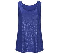 CAZSTYK Top con paillettes per le donne girocollo scintille luccicanti glitter canotta per feste scintillante club notte discoteca concerto abiti senza maniche paillettes glitter canotte top, Blu, S