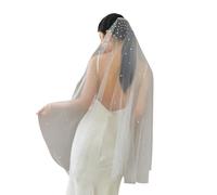 CAZSTYK Velo da Sposa Corto con Perline e Pettine per Capelli, Cream | Velo da sposa scintillante in Copricapo corto in tulle con pettine regolabile per cerimonie nuziali