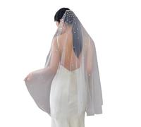 CAZSTYK Velo da Sposa Corto con Perline e Pettine per Capelli, White | Velo da sposa scintillante in Copricapo corto in tulle con pettine regolabile per cerimonie nuziali